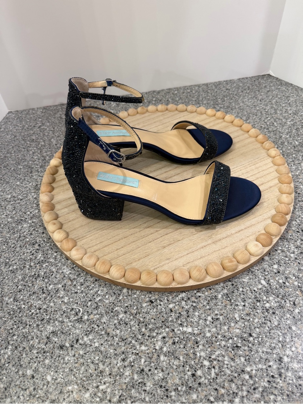 Blue by Betsey Johnson Mari Navy Rhinestone Block Heel Sandals 9.5 - Picture 4 of 9